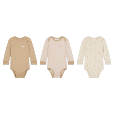 Nike Baby Essentials Baby (0-9M) Long Sleeve Bodysuits (3 Pack)