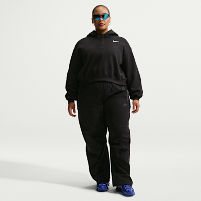 Sudadera con gorro de tejido Fleece de cuello Henley oversized cropped para mujer (talla grande) Nike Sportswear Phoenix