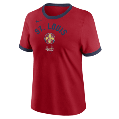 Playera ringer Nike de la MLB para mujer St. Louis Cardinals City Connect