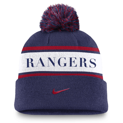 Texas Rangers Team Stripe Peak Men's Nike MLB Cuffed Pom Beanie