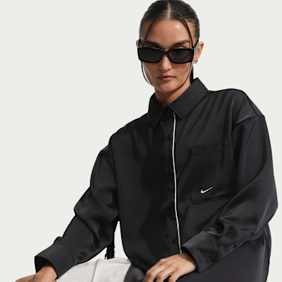 나이키 스포츠웨어 여성 오버사이즈 새틴 긴팔 탑