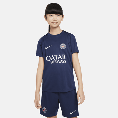 Maskinstrikket Paris Saint-Germain Academy Pro Nike Dri-FIT-fodboldtrøje med korte ærmer til større børn