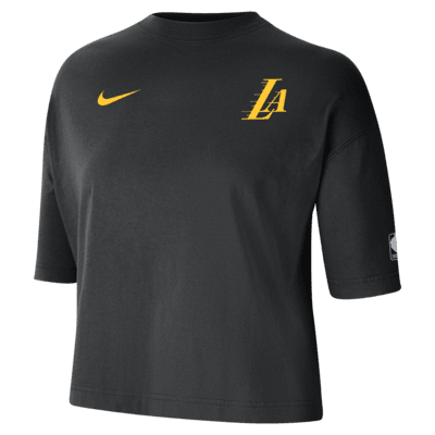 Playera Nike de corte cuadrado de la NBA Courtside para mujer Los Angeles Lakers 2023/24 City Edition