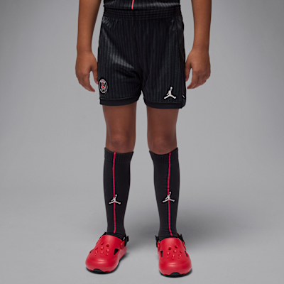 Conjunto de três peças de futebol Replica Jordan do quarto equipamento Stadium Paris Saint-Germain 2025/26 para criança