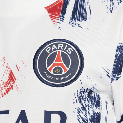 Maglia da calcio pre-partita a manica corta Nike Dri-FIT Paris Saint-Germain Academy Pro per ragazzo/a – Away