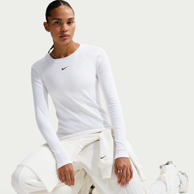Nike Sportswear aansluitend geribd T-shirt met lange mouwen voor dames
