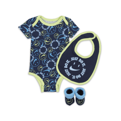 Nike Baby (3-6M) Bodysuit, Bib and Booties Box Set