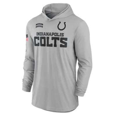 Playera con gorro de manga larga Nike Dri-FIT de la NFL para hombre Indianapolis Colts Salute to Service Edge Mascot Lockup