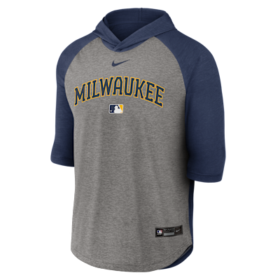 Milwaukee Brewers Authentic Collection Flux Men's Nike Dri-FIT MLB 3/4-Sleeve Hooded T-Shirt