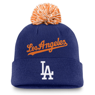 Gorro con dobladillo y pompón Nike de la MLB para hombre Los Angeles Dodgers Peak