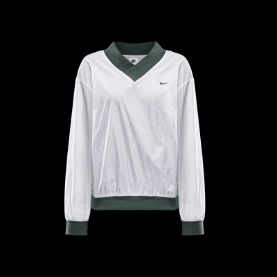 Volnější tkané dámské tričko Nike Sportswear Essential s dlouhým rukávem, výstřihem do V a UV ochranou