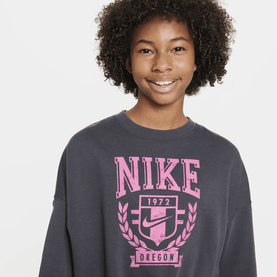 Sudadera de tejido Fleece oversized de cuello redondo para niña talla grande Nike Sportswear