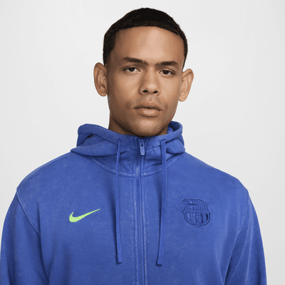 Felpa in French Terry con cappuccio e zip a tutta lunghezza Nike Football FC Barcelona Club da uomo – Terza