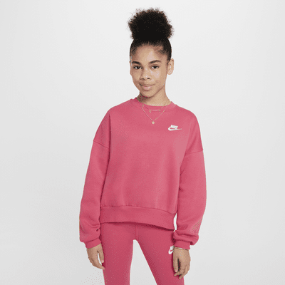 Dziewczęca bluza dresowa o pudełkowym kroju z półokrągłym dekoltem Nike Sportswear Club Fleece