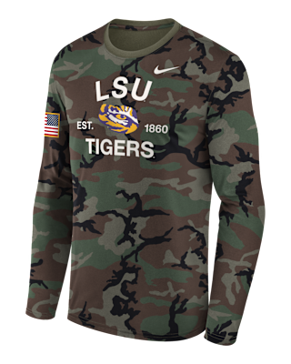Мужская футболка LSU 2025 Military Appreciation Legend Nike Dri-FIT College Long-Sleeve