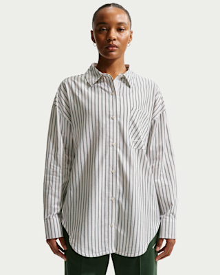 Женские  Nike Sportswear Chill Poplin Oversized Woven Long-Sleeve Striped Top