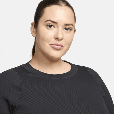 Kort Nike Zenvy Rib Dri-FIT-top med korte ærmer til kvinder (plus size)