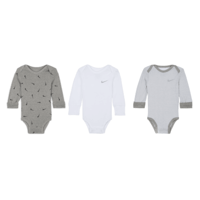 Nike Baby Essentials Baby (0-9M) Long Sleeve Bodysuits (3 Pack)