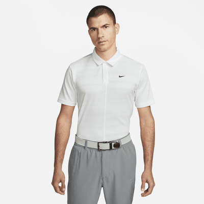 Nike Polo Shirt Mens Size Medium White Stripe Dri Fit Casual Short
