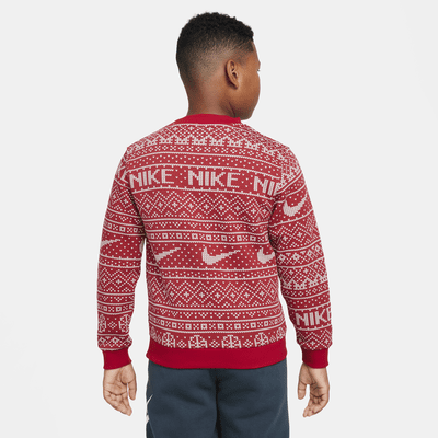 Nike Sportswear Club Fleece Big Kids' Crew-Neck Holiday Sweatshirt ...