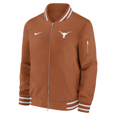 Chamarra bomber universitaria Nike con cierre completo para hombre Texas Longhorns Sideline