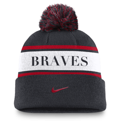 Atlanta Braves Team Stripe Peak Men's Nike MLB Cuffed Pom Beanie