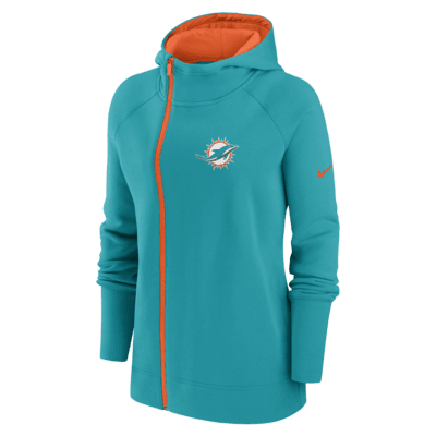 Nike Women's Assymetrical (NFL Miami Dolphins) Full-Zip Hoodie in Blue, Size: XL | 00CY037M9P-06K