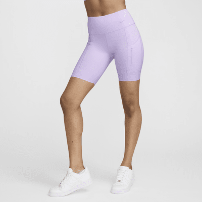 Nike Go Bikershorts met halfhoge taille, zakken en complete ondersteuning voor dames (20 cm)