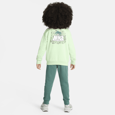 Conjunto de sudadera de cuello redondo de French Terry estampada para niños de preescolar Nike Sportswear Create Your Own Adventure