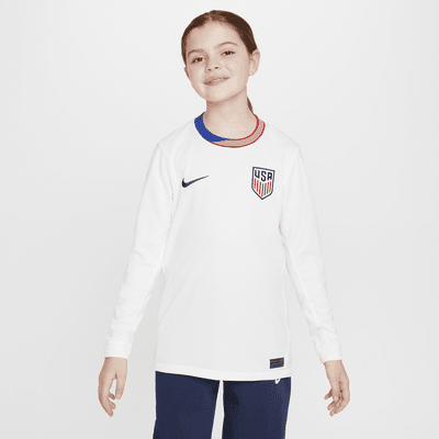 Jersey de fútbol de manga larga Nike Dri-FIT replica de la selección femenina de fútbol de los Estad os Unidos 2024 Stadium local para niño talla grande