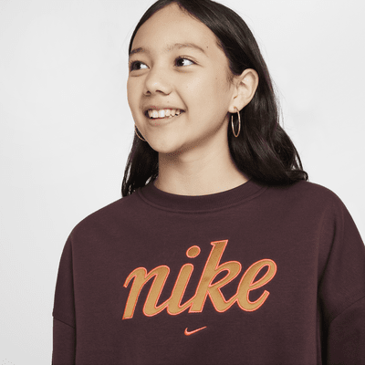 Sweat ample à col ras-du-cou Nike Sportswear Club Fleece pour fille