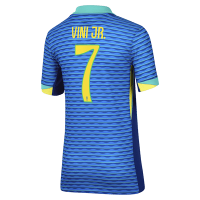 Jersey de fútbol Nike Dri-FIT de la selección nacional de Brasil visitante 2024 Stadium Vini Jr. para niños talla grande