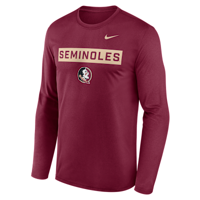 Playera de manga larga universitaria Nike Dri-FIT para hombre Florida State Primetime Legend 2-Hit