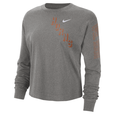 Playera de cuello redondo universitaria Nike de corte cuadrado para mujer Texas Heritage