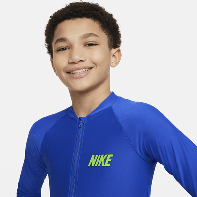 Playera de manga larga con cierre Hydroguard para niño talla grande Nike Swim 3-D Swoosh