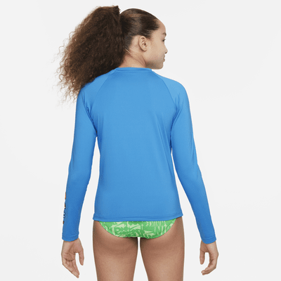 Playera Hydroguard de manga larga para niña talla grande Nike Swim Charms