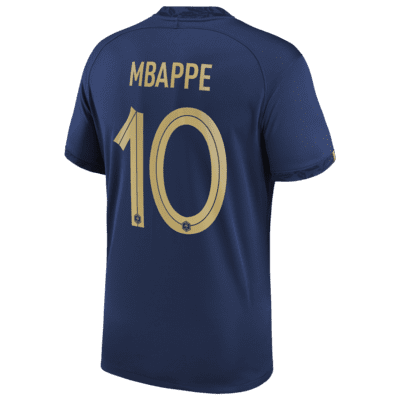 Jersey de fútbol Nike Dri-FIT de la selección nacional de Francia local 2022/23 Stadium (Kylian Mbappe) para niños talla grande