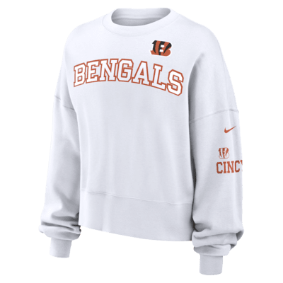 Sudadera sin cierre de cuello redondo de la NFL Nike para mujer Cincinnati Bengals