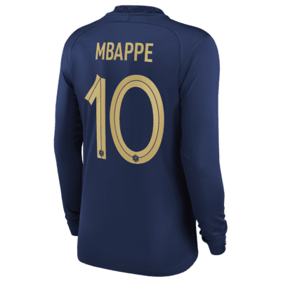 Jersey de fútbol de manga larga Nike Dri-FIT del equipo nacional de Francia local 2022/23 Stadium (Kylian Mbappe) para hombre