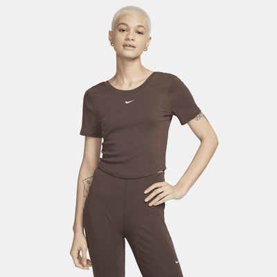 Nike Sportswear Chill Knit enges Kurzarm-Mini-Rippen-Oberteil mit Scoop-Rücken für Damen