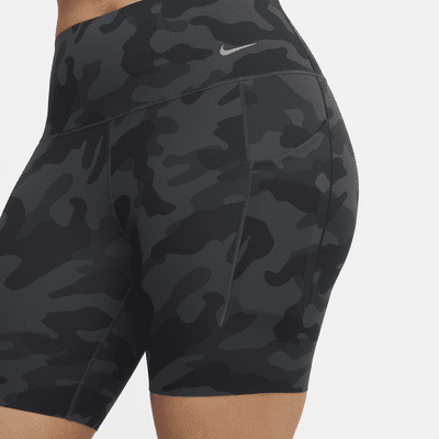 Shorts de ciclismo camuflajeados de 20 cm y cintura alta de media sujeción para mujer Nike Universa