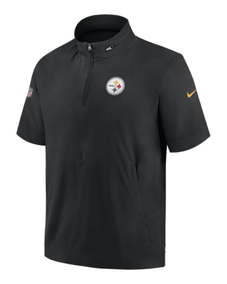 Men's Nike White/Black Pittsburgh Steelers Sideline Coaches Half-Zip Short  Sleeve Jacket