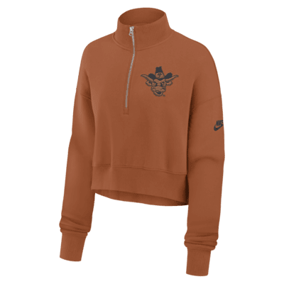 Sudadera de cuello redondo universitaria Nike cropped de cierre de 1/4 para mujer Texas Longhorns Legacy Elevated Logo