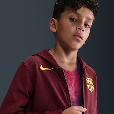 Bluza piłkarska z kapturem i zamkiem dla dużych dzieci (chłopców) Nike FC Barcelona Club (wersja czwarta)