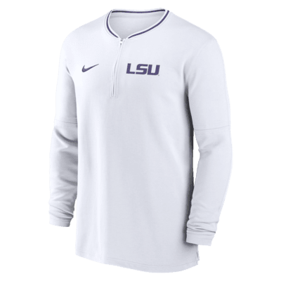 Playera de manga larga universitaria Nike Dri-FIT de medio cierre para hombre LSU Tigers Sideline Coach