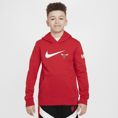 Μπλούζα με κουκούλα Nike NBA Σικάγο Μπουλς Club Fleece Essential για μεγάλα αγόρια