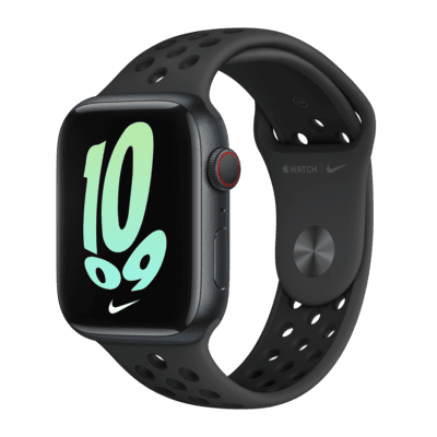 Apple Watch Series 7 (GPS + Mobilfunk) mit Nike Sportarmband 45-mm-Aluminiumgehäuse in Midnight