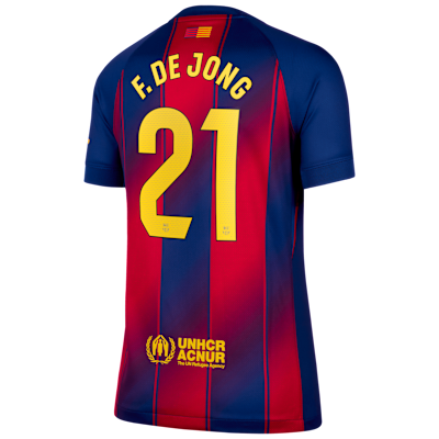 Jersey de fútbol Nike Dri-FIT del Barcelona local 2025/26 Stadium Frenkie de Jong para mujer