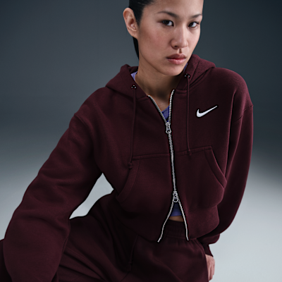 Sudadera con gorro holgada cropped con cierre completo para mujer Nike Sportswear Phoenix Fleece