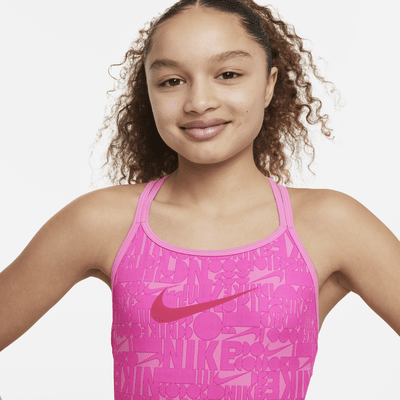 Traje de baño de una sola pieza con espalda en T para niña talla grande Nike Swim Retro Flow